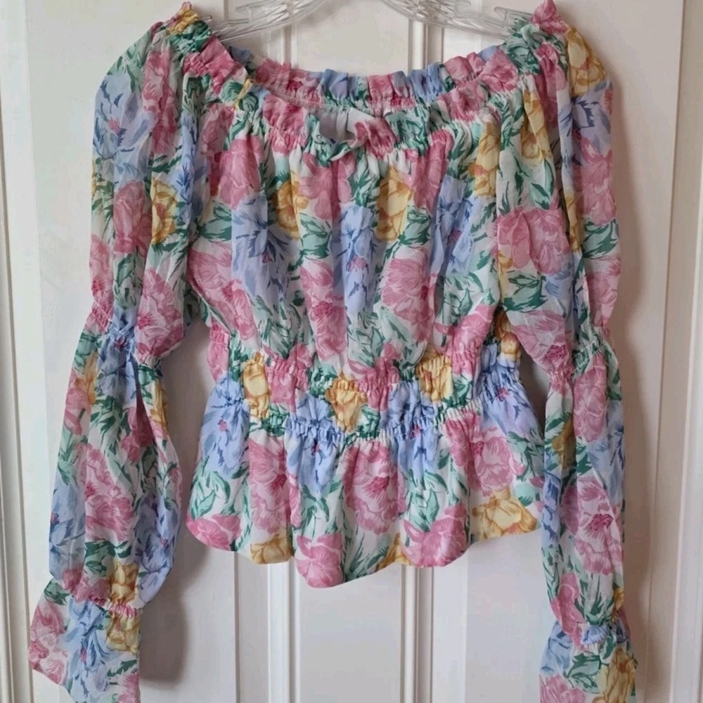 NWT Saks Fifth Avenue WAFY Off-the-shoulder Blouse In Watercolor Size Small